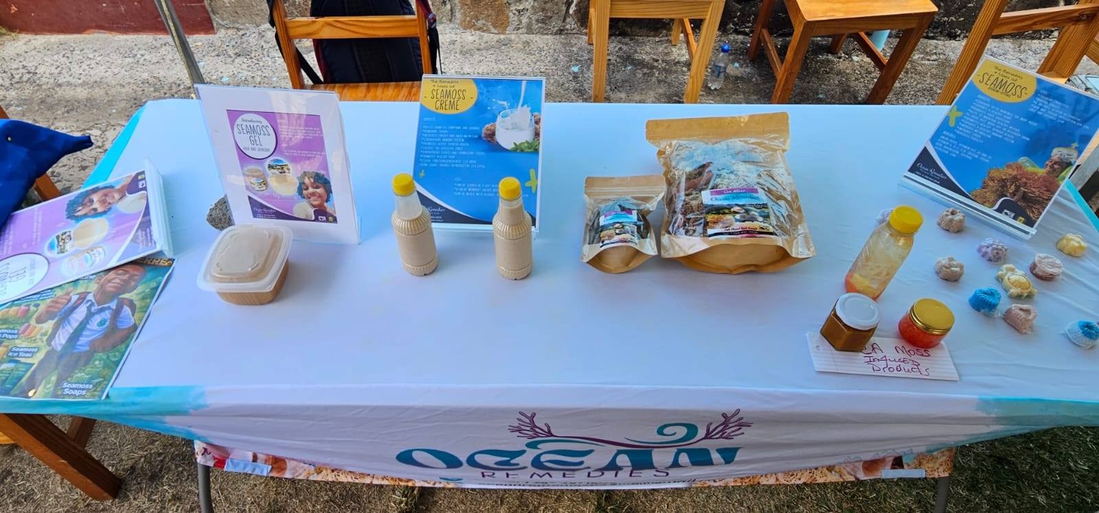 Sea moss products and display materials for tours and education